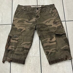 Size 32- Vintage Sokool Camo 3/4 Shorts Army Military Streetwear Grunge(Read)